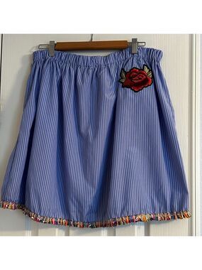 Denimland 🔵Rainbow Fringe Mini Skirt, LG, Blue